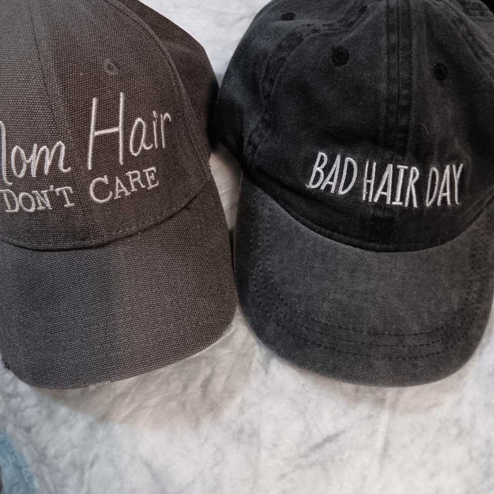 Womens Cap Funny Embroidered "Bad Hair Day" Hat "Mom Hair Don't Care " Gray